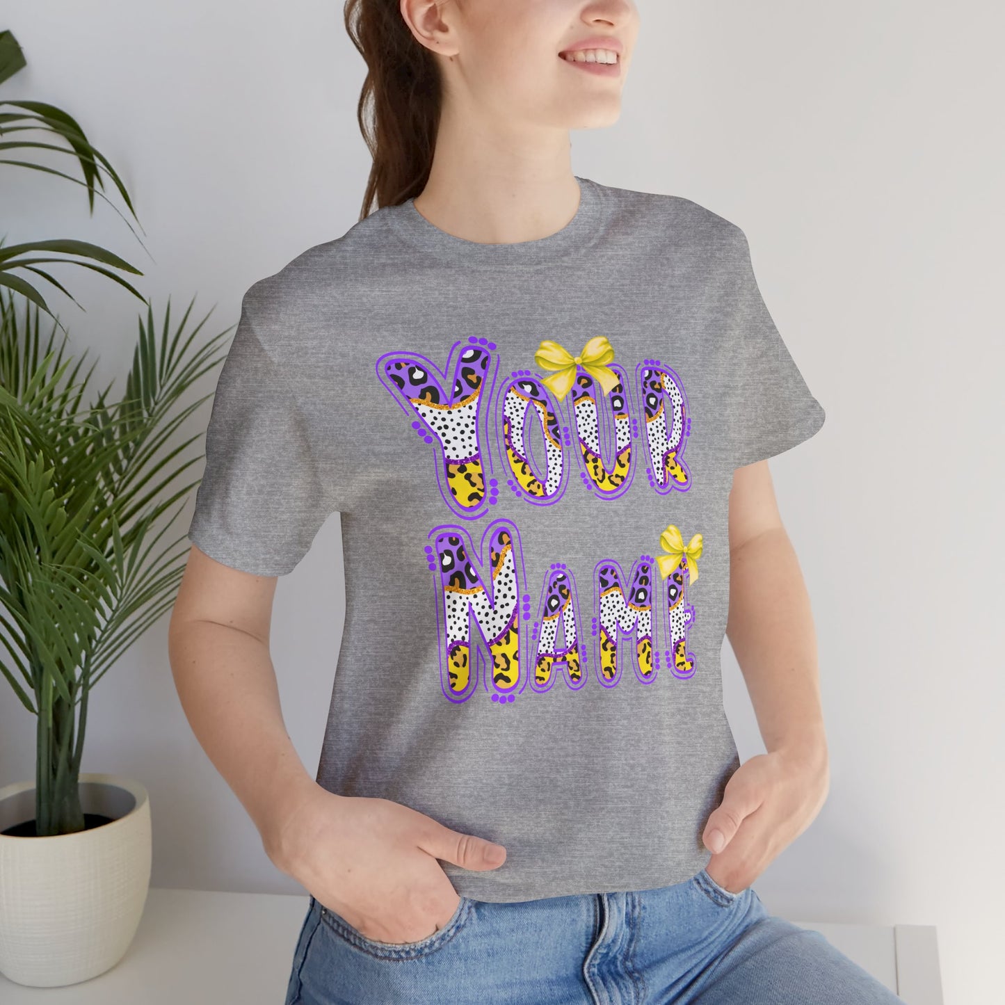 Personalized, Name, Graphic Tee, Cute Font, Purple and Gold, LSU, Tigers, Football, Baseball, Team