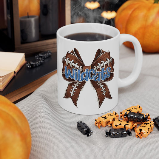 Blue, Glitter, Football, Bow, Wildcats Ceramic Mug - Cute Coffee Cup