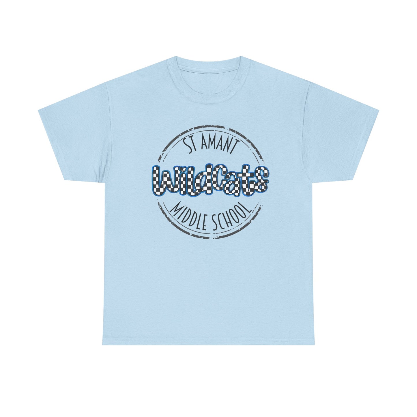 SAMS Wildcats with a black checkered style, Whimsical on a Unisex Tshirt, St Amant Middle School