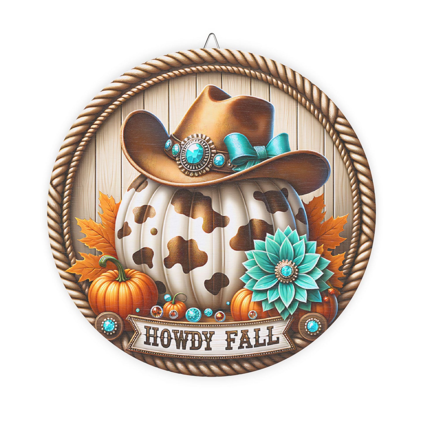 Howdy Fall, Wooden Home Decor, Farmhouse Wall Art, Country Style Sign, cowprint, cowgirl hat, turquoise