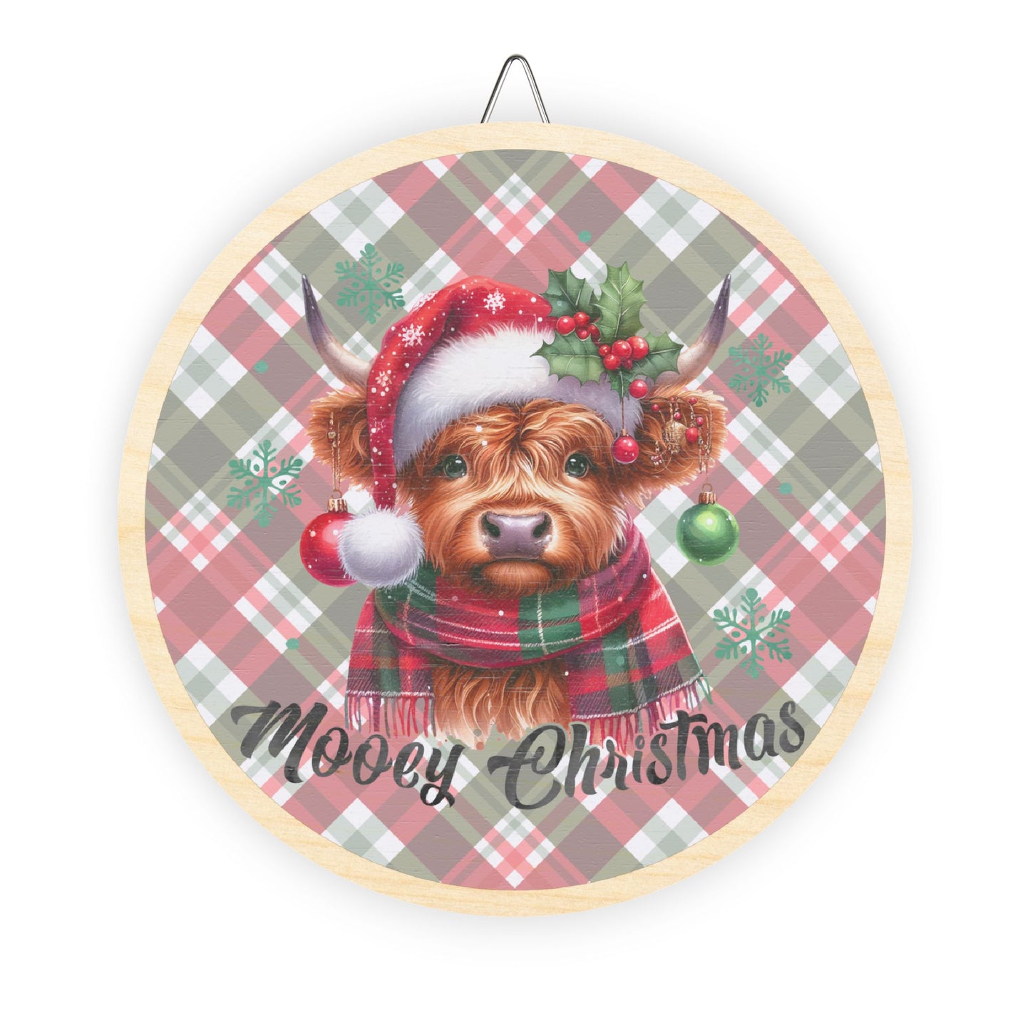 Mooey Christmas, Cow, Hiland, Door, Decor, Sign, Wreath, Wooden Door Hanger
