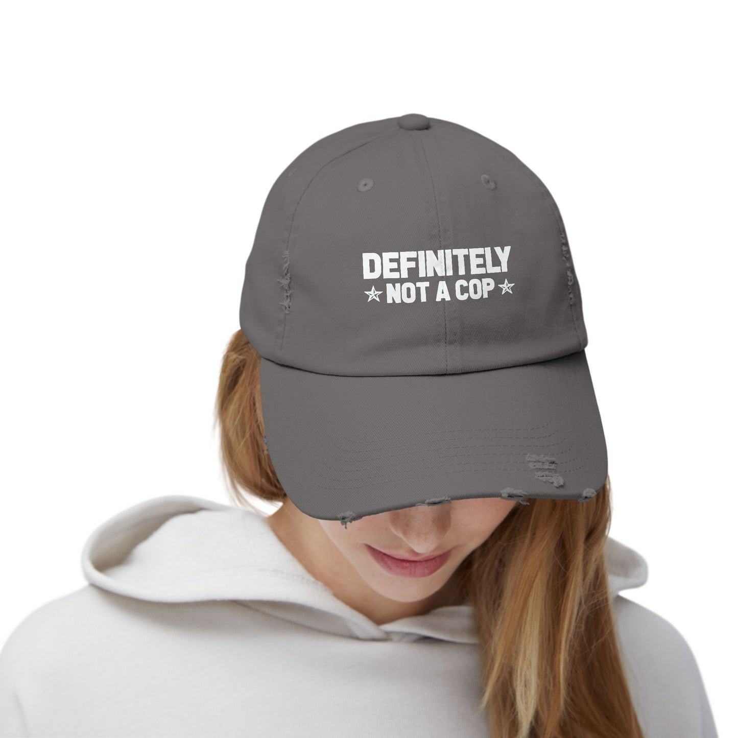 Definitely NOT a cop, Unisex Distressed Cap, Funny Hat, Casual Gift, Everyday Wear, Cool Accessory, Adjustable Cap