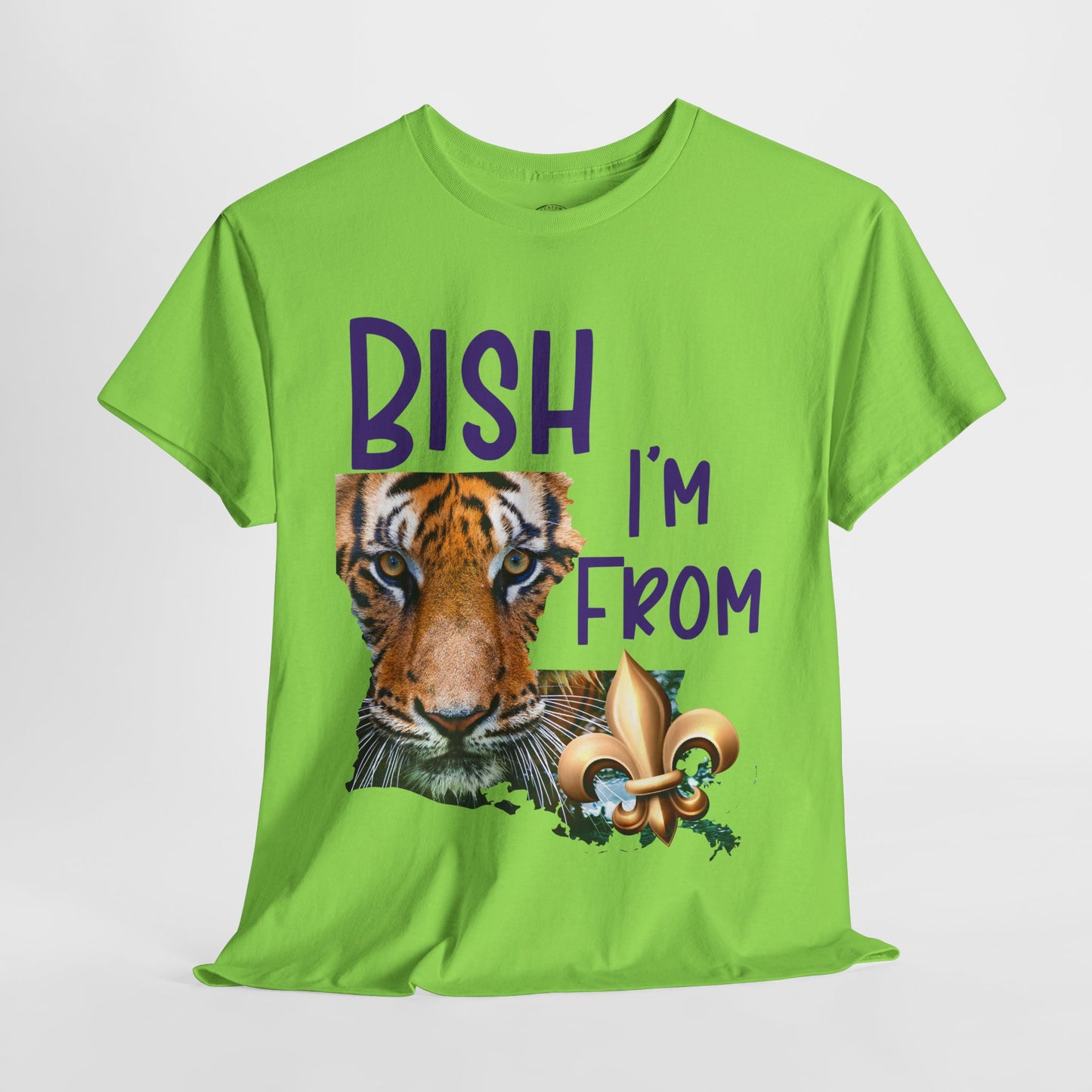 I'm From Louisiana, Unisex Heavy Cotton Tee with Tiger Design, game day, Tigers, Fleur De Lis, Tiger Face