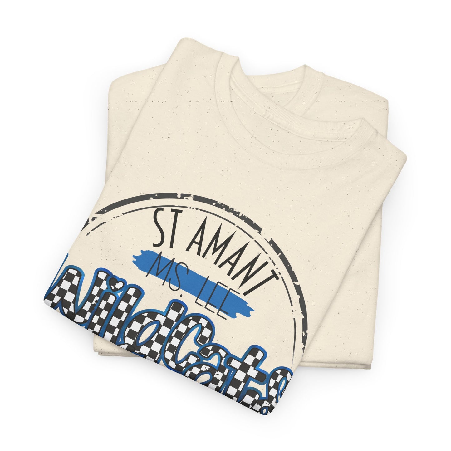 Personalized SAMS Wildcats with a black checkered style, Whimsical on a Unisex Tshirt, St Amant Middle School