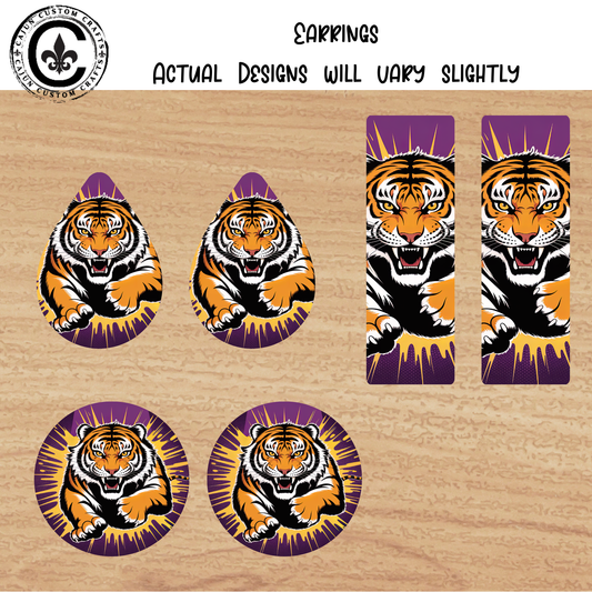 Purple and Gold, Tiger Earrings