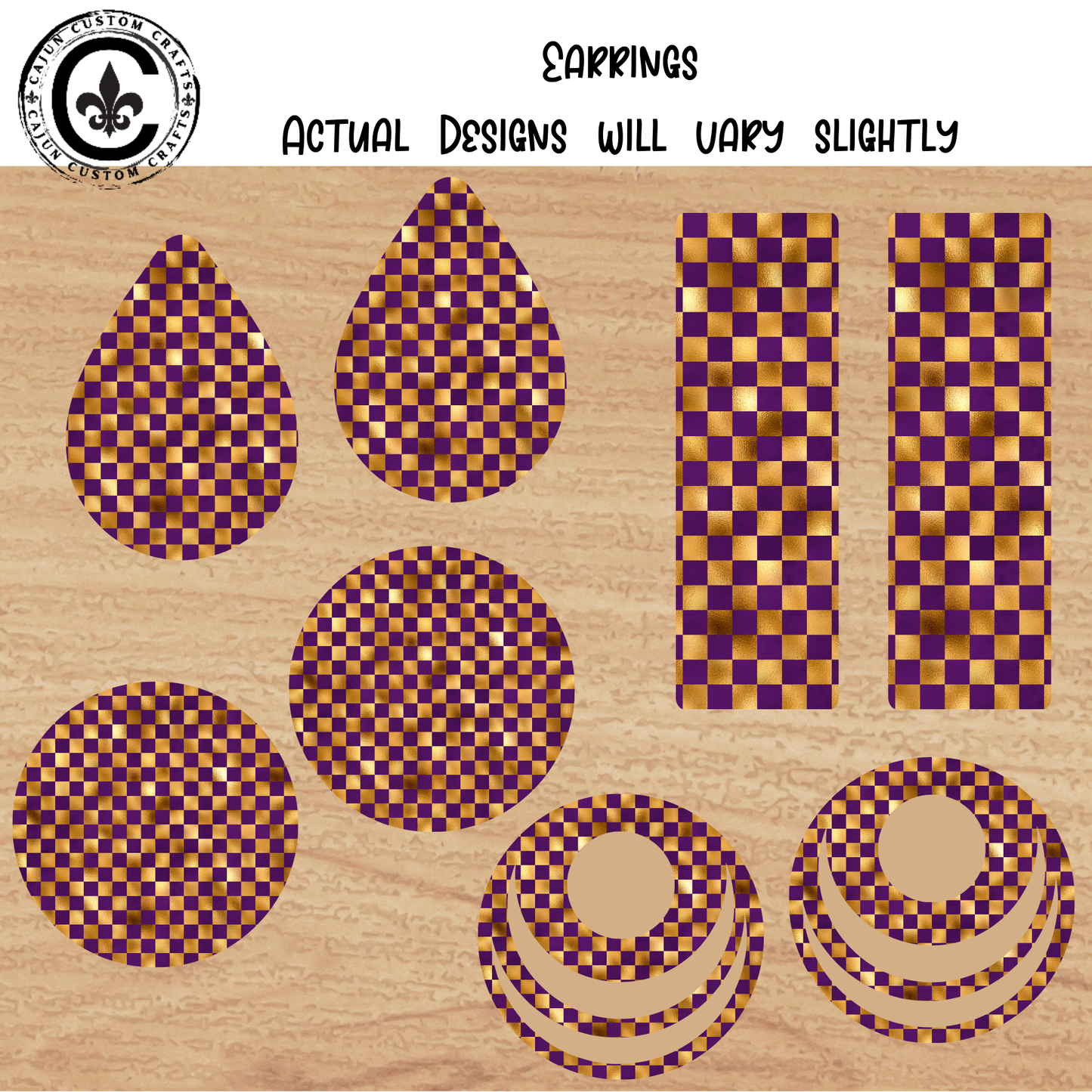 Purple & Gold Checkerboard pattern earrings