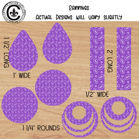 Purple, Football Pattern Earrings