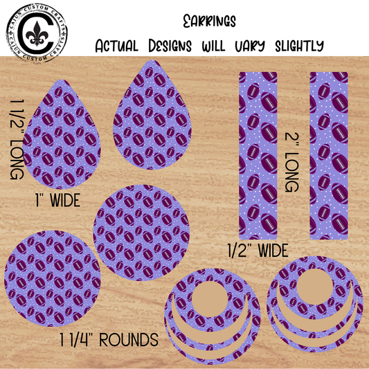 Purple with brown football pattern earrings