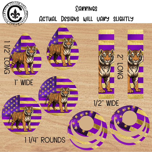 Tiger, Purple and Gold Flag Earrings