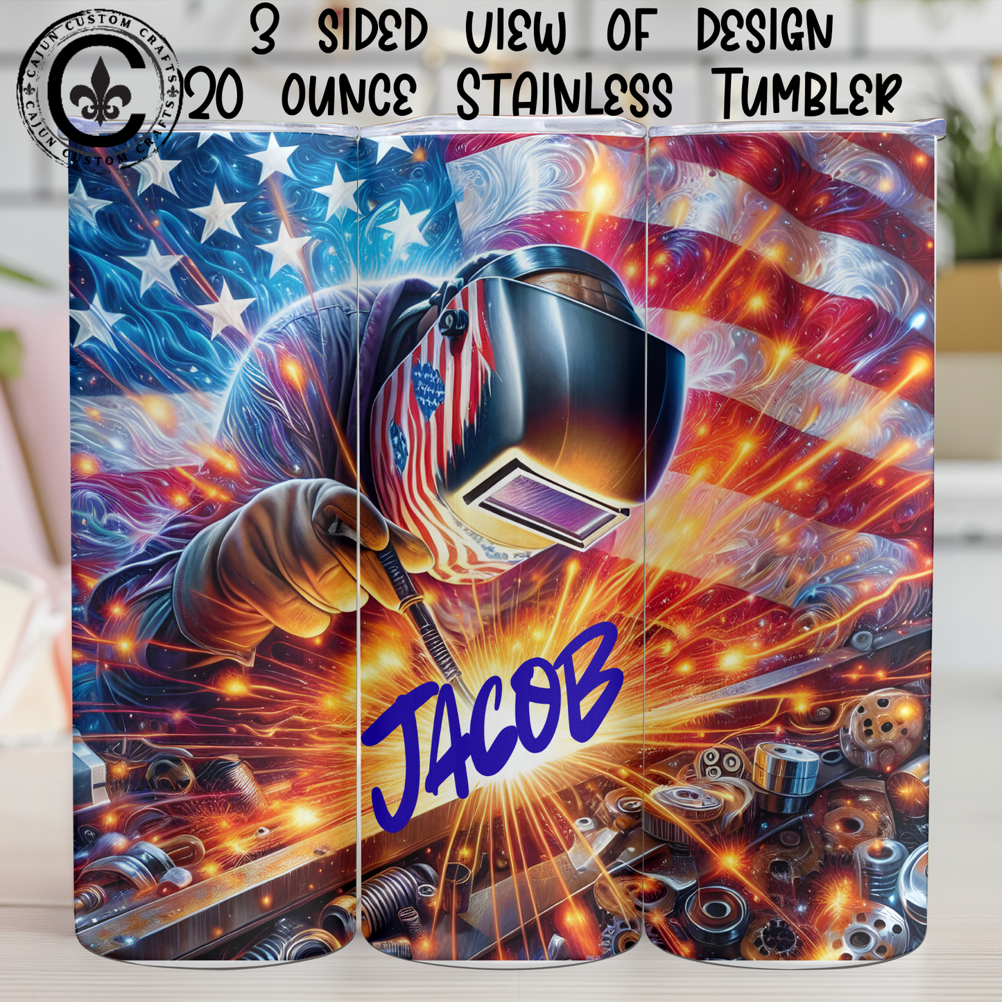 Personalized, Welding, American Flag, Add Your Name, Gift for him, 20 ounce tumbler