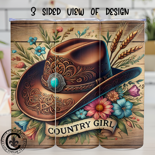 Country Girl, 20oz tumbler, cowgirl hat