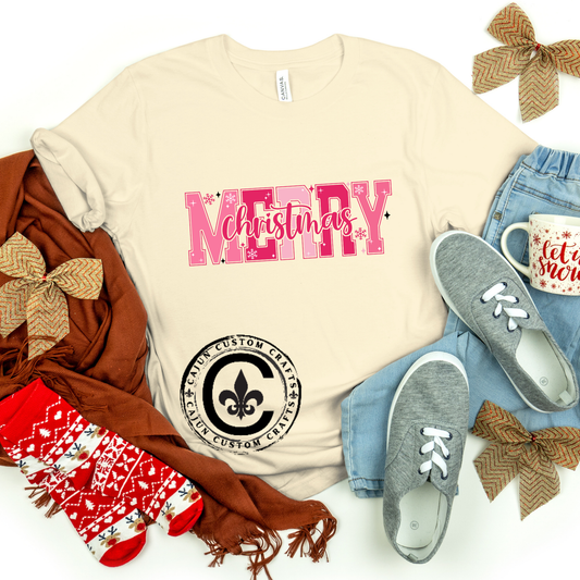 Merry Christmas Cute Pink, Bella Canvas Tshirt
