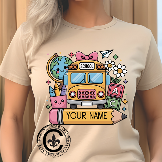 Personalized School Bus T-Shirt for Kids, Fun Graphic Tee, Back to School