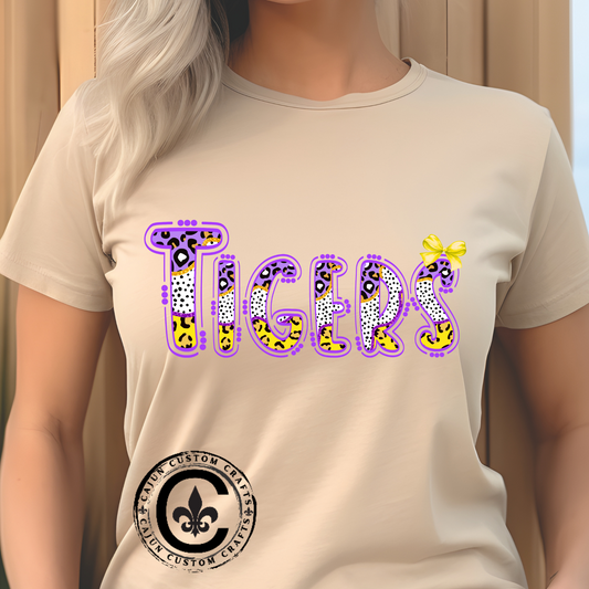 Tigers Graphic Tee, Cute Font, Purple and Gold, LSU, Tigers, Football, Baseball, Team