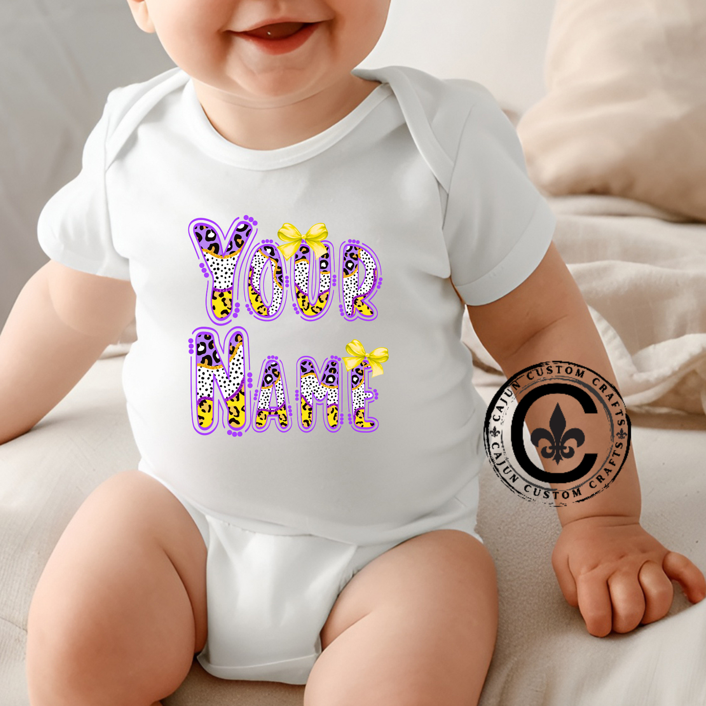 Personalized, Tigers Purple and Gold, Cute Infant Bodysuit