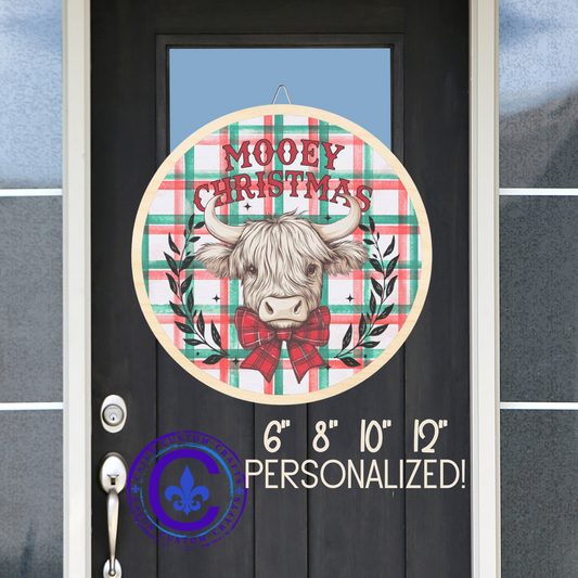 Mooey Christmas, Cow, Hiland, Door, Decor, Sign, Wreath, Wooden Door Hanger