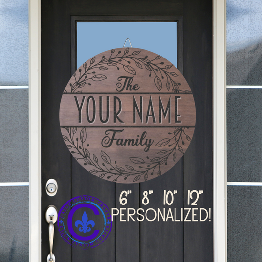 Personalized, Family Name, Stained wood, Welcome Door, Decor, Sign, Wreath, Wooden Door Hanger