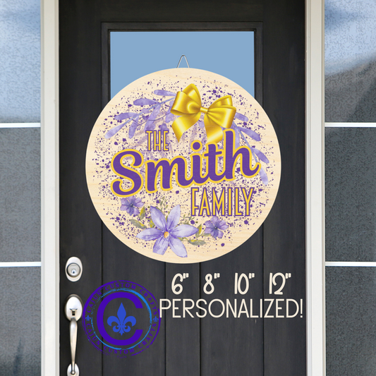 Personalized, LSU, Purple Gold, Family Name, Welcome Door, Decor, Sign, Wreath, Wooden Door Hanger