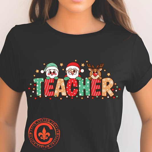 Teacher, Christmas Santa, Reindeer, Snowman design, Tshirt
