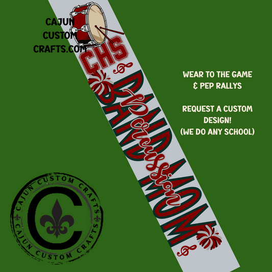 Personalized, Game Day Sash, Percussion Band Mom, Maroon, CHS