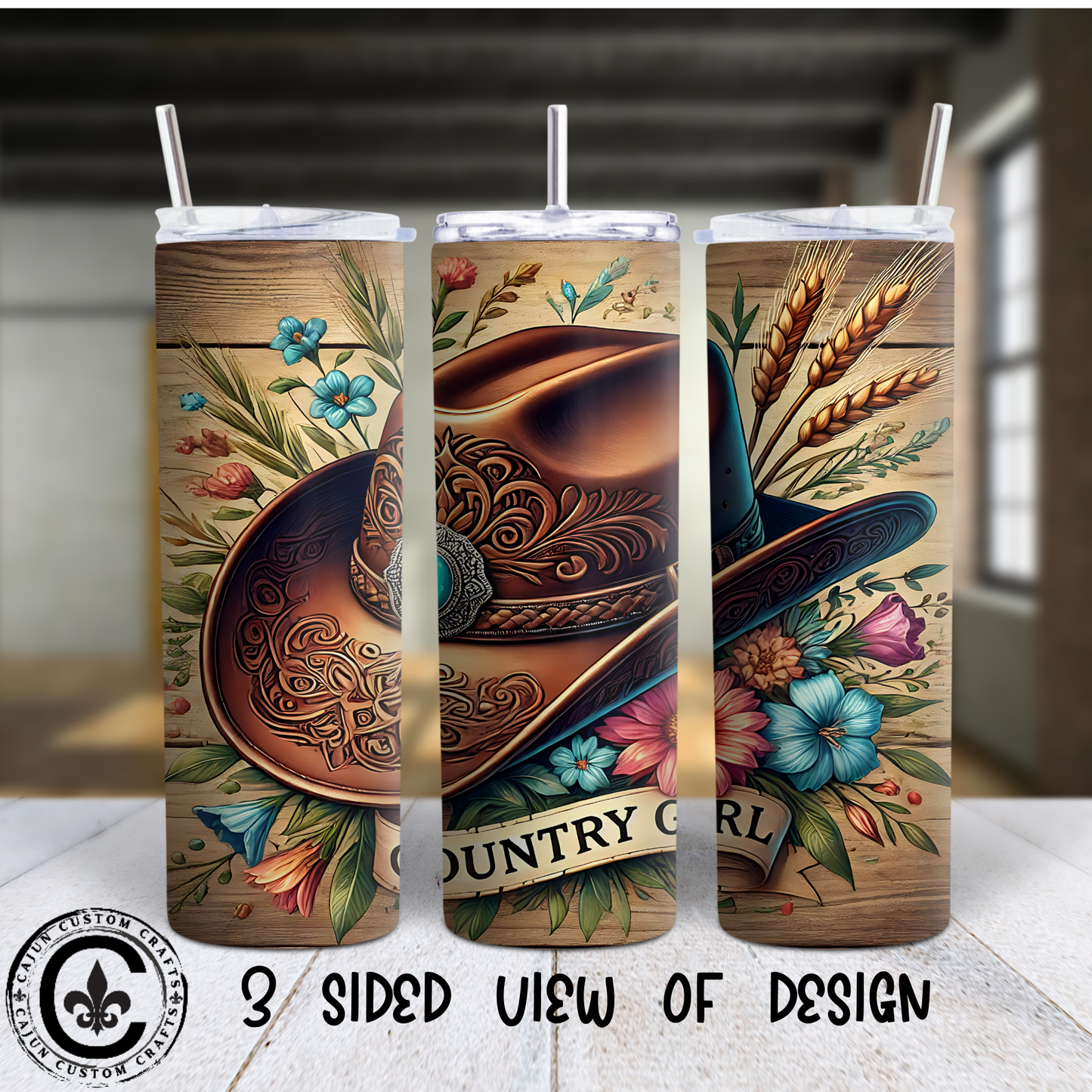 Country Girl, 20oz tumbler, cowgirl hat