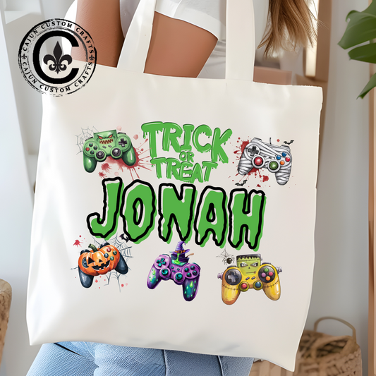 Personalized, Trick or Treat Canvas Bag, haunted gaming controllers