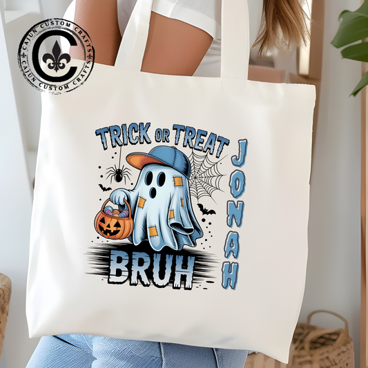 Personalized, Ghost Trick or Treat Bruh, Canvas Bag