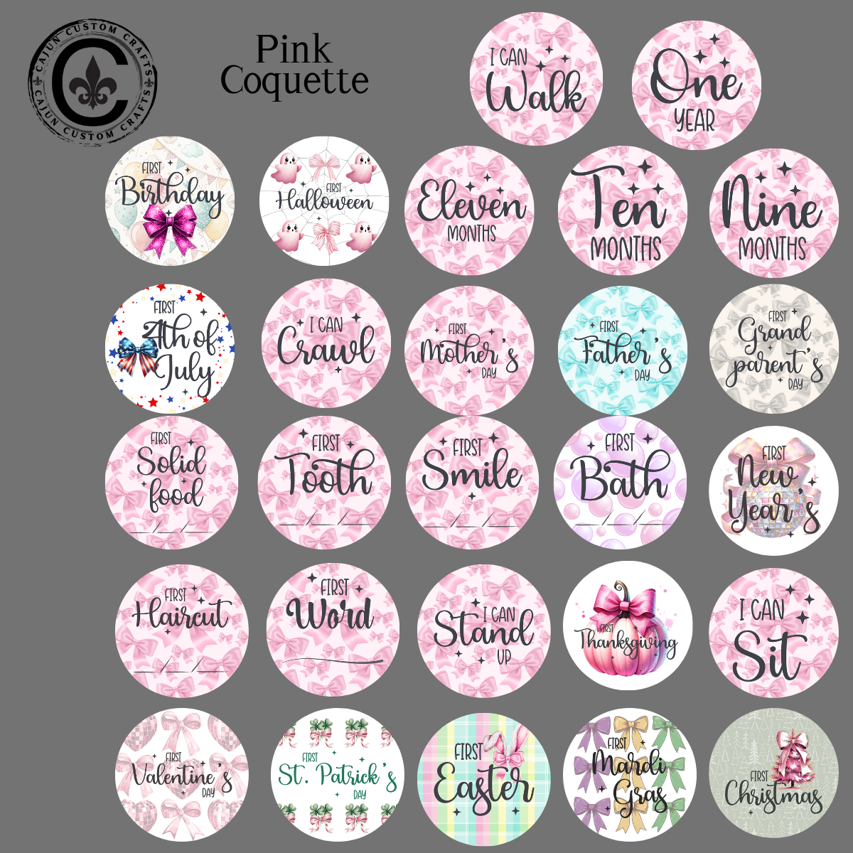 1st Years of Milestones, for Newborn, Pink Coquette Bow Theme Design, 4" wooden rounds