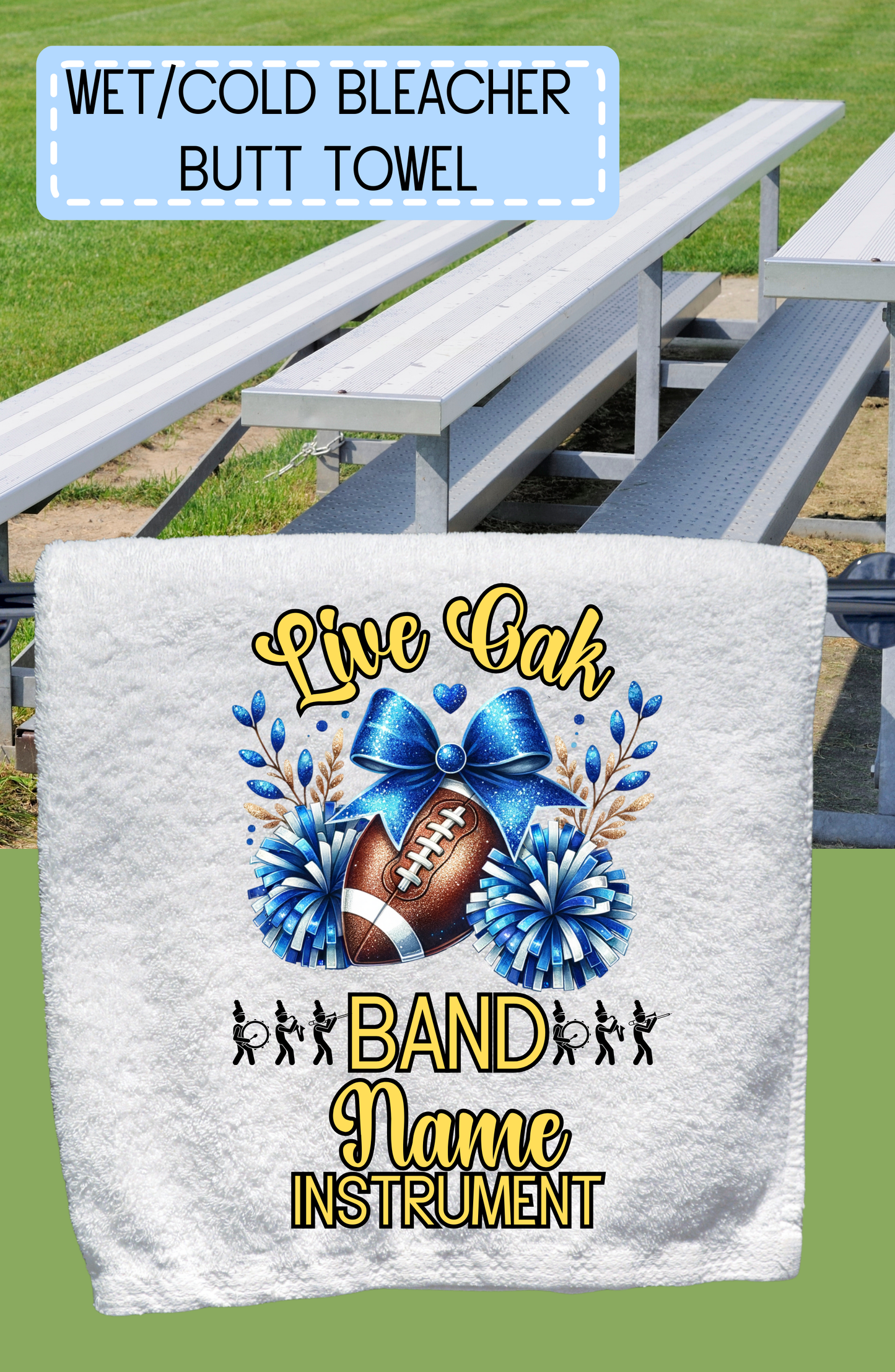 Personalized, Bleacher/Sweat Towels for your face or those  Hot, Wet, Cold Bleachers, Live Oak, Band, Band Mom, Band Dad