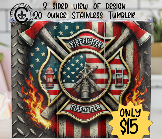 Firefighter, 20 ounce stainless tumbler, 1st responder