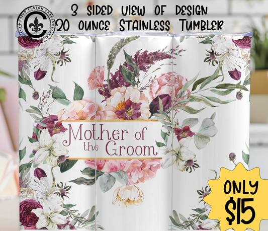 Mother of the Groom, 20 ounce stainless tumbler, Bridal Party, Gifts, Wedding, Matching