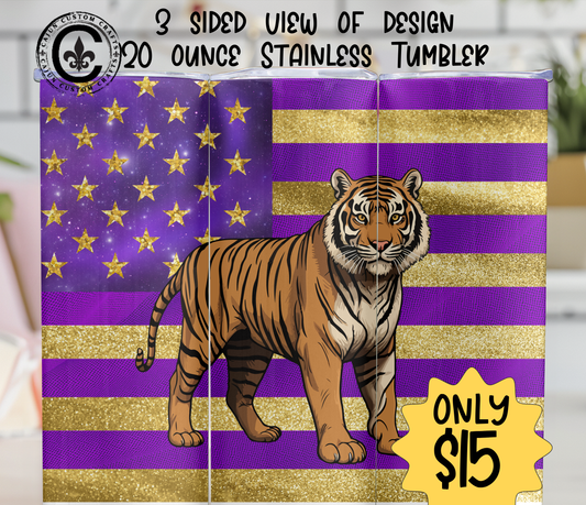 Purple and Gold, Tiger 20 ounce Tumbler