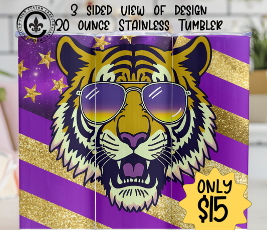 Purple and Gold, Tiger 20 ounce Tumbler