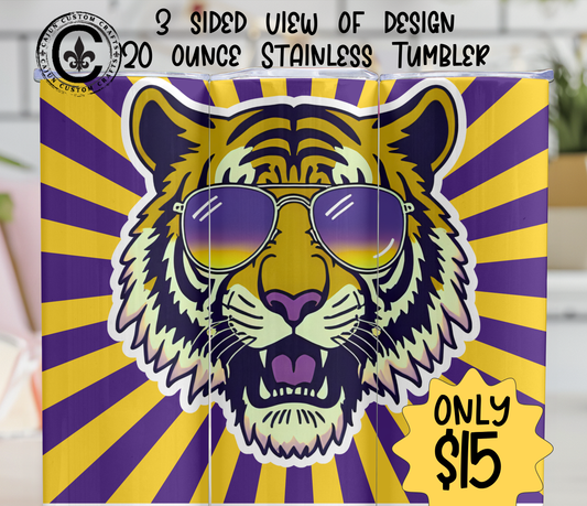 Purple and Gold, Tiger 20 ounce Tumbler