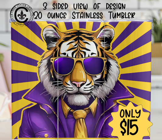 Purple and Gold, Tiger 20 ounce Tumbler