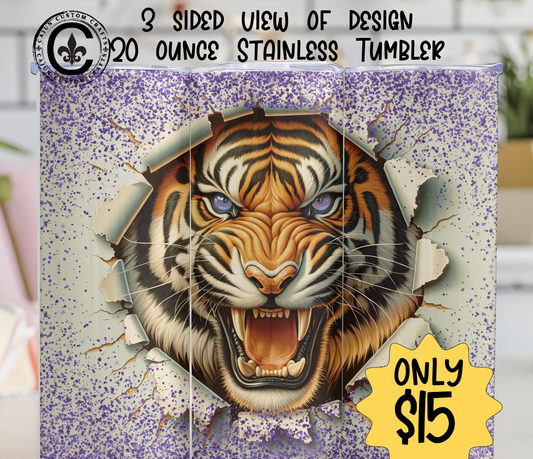 Purple and Gold, Tiger 20 ounce Tumbler