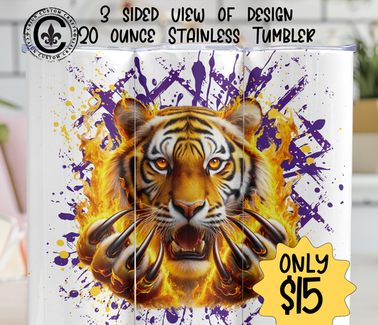 Purple and Gold, Tiger 20 ounce Tumbler
