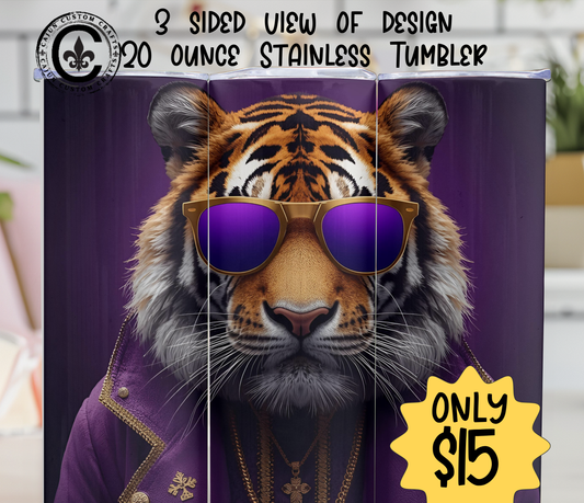 Purple and Gold, Tiger 20 ounce Tumbler