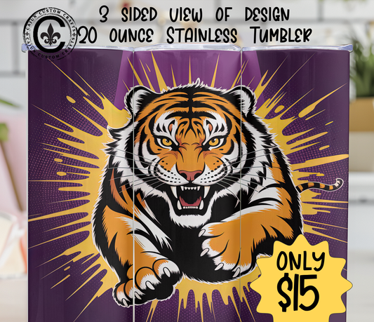 Purple and Gold, Tiger 20 ounce Tumbler