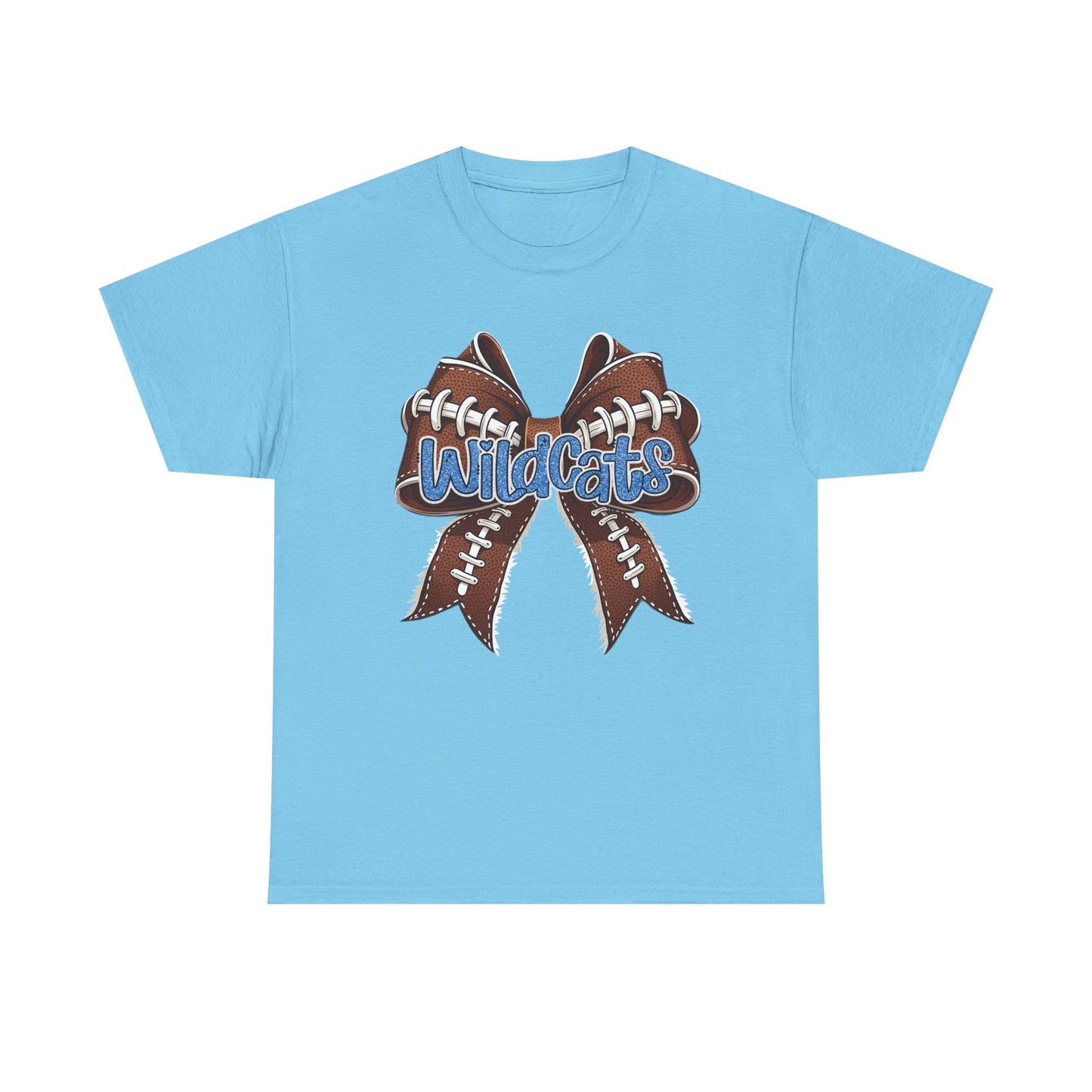 Blue Glitter Wildcats Football Bow, Unisex Tee, Cute Cotton Shirt, School Spirit Apparel,
