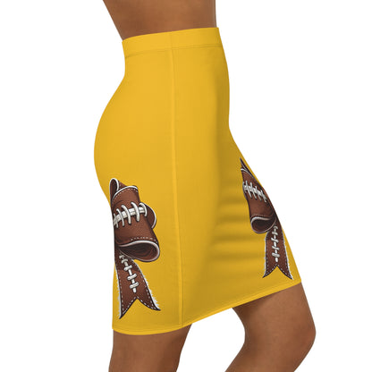 Yellow / Gold Football Bow Women's Pencil Skirt, Stylish Skirt Fun Night Out, Team Spirit! Game Day, homecoming