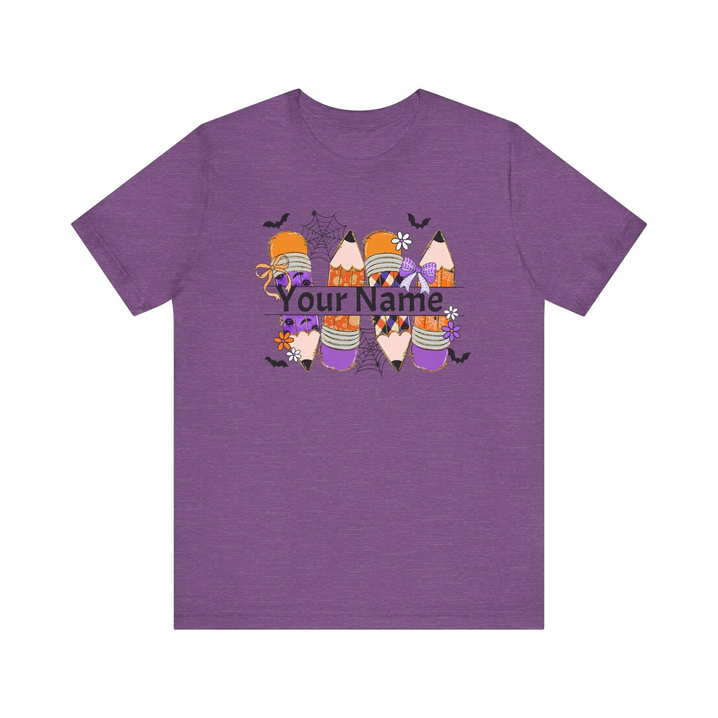 Personalized Halloween School Pencil with your name design, on a bella canvas shirt