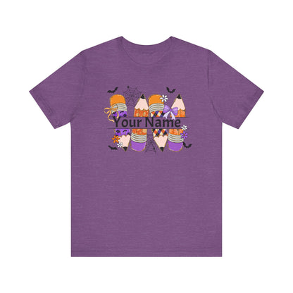 Personalized Halloween School Pencil with your name design, on a bella canvas shirt