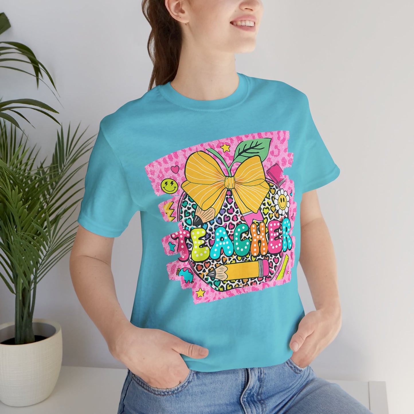 Funky Teacher Tshirt, Unisex, Bella Canvas, Back to school, apple, animal print