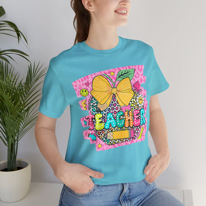 Funky Teacher Tshirt, Unisex, Bella Canvas, Back to school, apple, animal print
