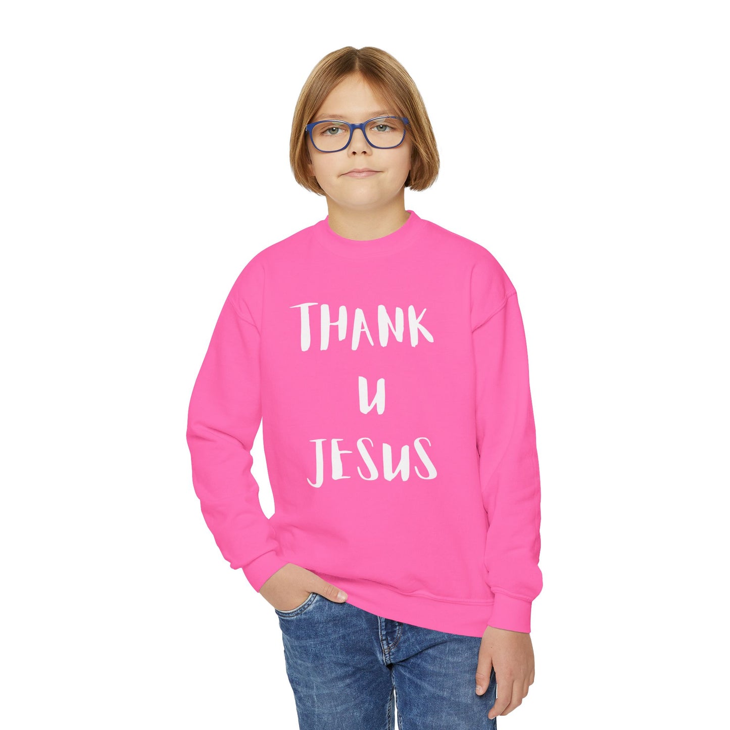 Youth Crewneck Sweatshirt - Thank U Jesus, Faithful Crewneck, Christian Youth Apparel, Inspirational Gift, Bible Verse Sweatshirt
