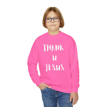 Youth Crewneck Sweatshirt - Thank U Jesus, Faithful Crewneck, Christian Youth Apparel, Inspirational Gift, Bible Verse Sweatshirt