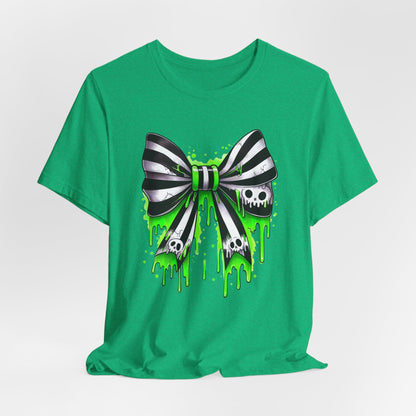 Gothic Bow Graphic Tee, Unisex Casual T-Shirt, Halloween Party Shirt, Alternative Fashion Top, Edgy Streetwear Style