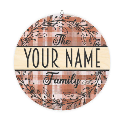 Personalized, Family Name, Fall, Plaid,Thanksgiving Door, Decor, Sign, Wreath, Wooden Door Hanger