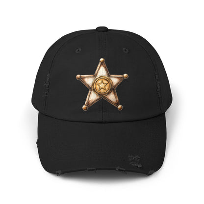 Unisex Distressed Sheriff Cap, Adjustable Hat, Casual Headwear for Outdoor Adventures, Gifts for Police Fans, Unique Fashion Accessory